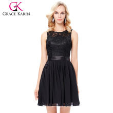 Grace Karin sem mangas Chiffon Ball preto vestido de cocktail de renda vestido de festa curto 7 tamanho US 4 ~ 16 GK000119-1
